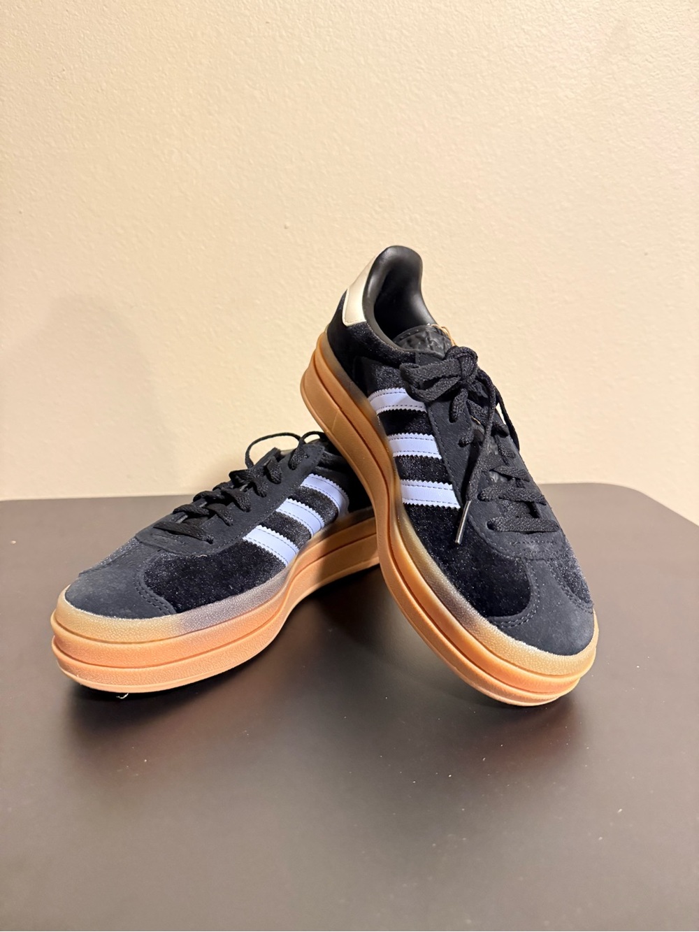 Adidas Women’s Black Suede Platform Sneakers with Gum Sole